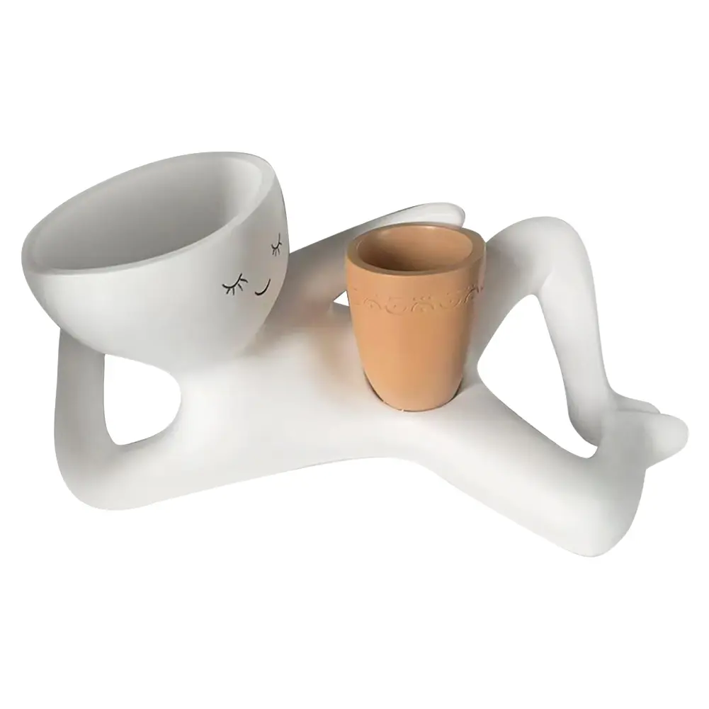 Relaxing Person Holding Pot Planter with Drainage Hole Penis Body Vase Decor Resin Funny Succulent Pot for Succulents Cactus