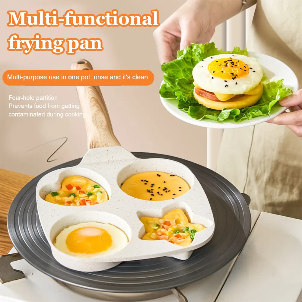 4-Cup Divided Omelet Pans Non-Slip Flat Baking Pan Wear Resist Thickened Breakfast Skillet for Gas Stove and Induction Cooker