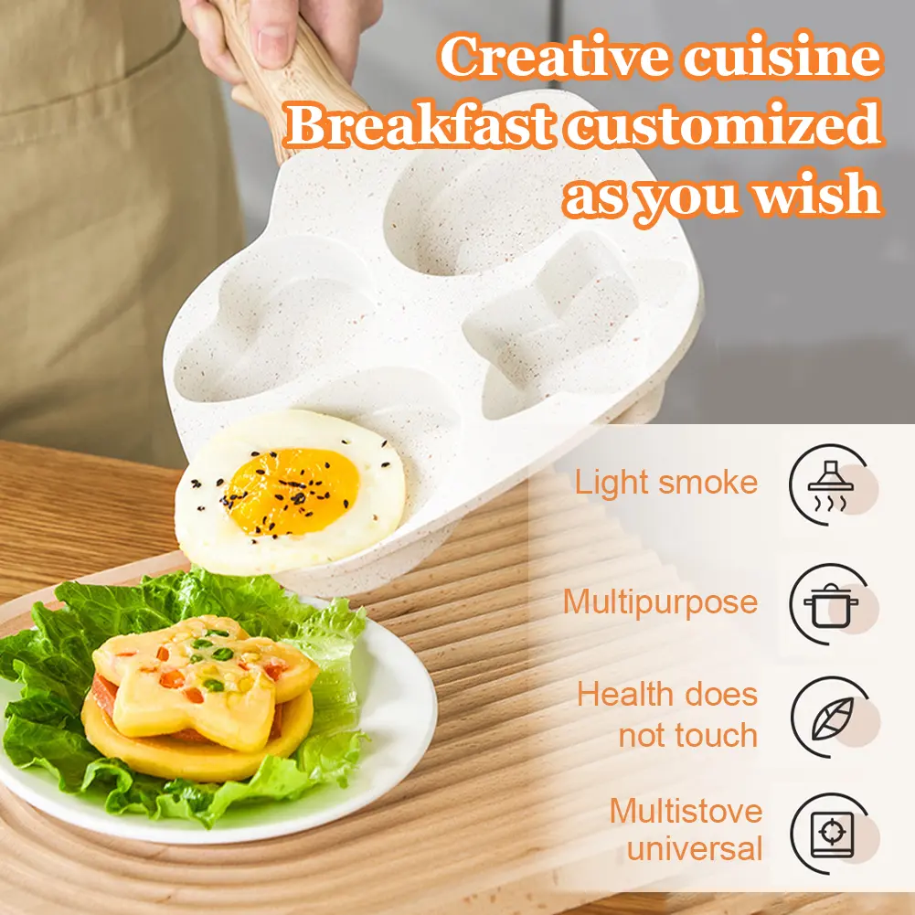 4-Cup Divided Omelet Pans Non-Slip Flat Baking Pan Wear Resist Thickened Breakfast Skillet for Gas Stove and Induction Cooker