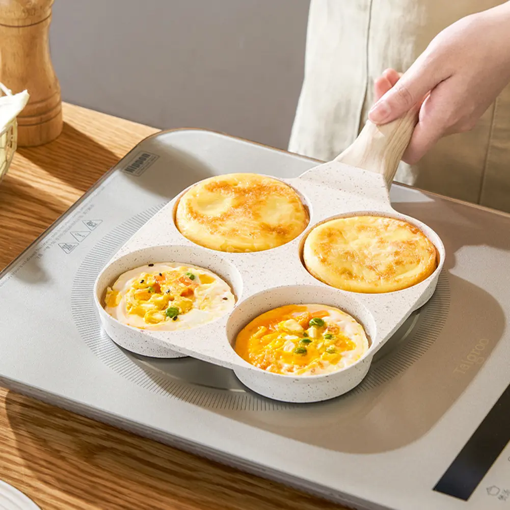 4-Cup Divided Omelet Pans Non-Slip Flat Baking Pan Wear Resist Thickened Breakfast Skillet for Gas Stove and Induction Cooker