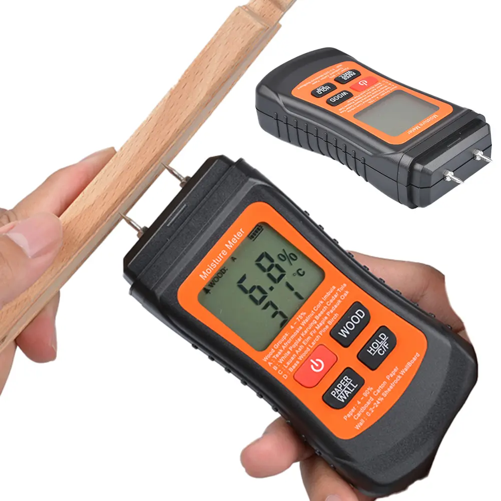 Two Pins Timber Damp Detector with Temperature Display Digital Tree Moisture Tester Moisture Reader for Lumber Concrete Building