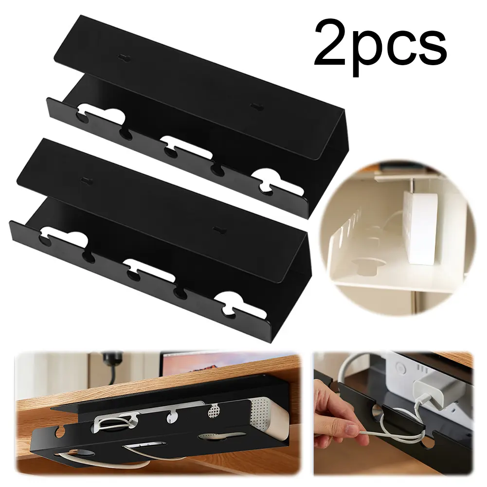 2Pcs Under Desk Cable Management Tray Self Adhesive Cable Storage Rack No Punching Wire Management Rack for Charging Cable