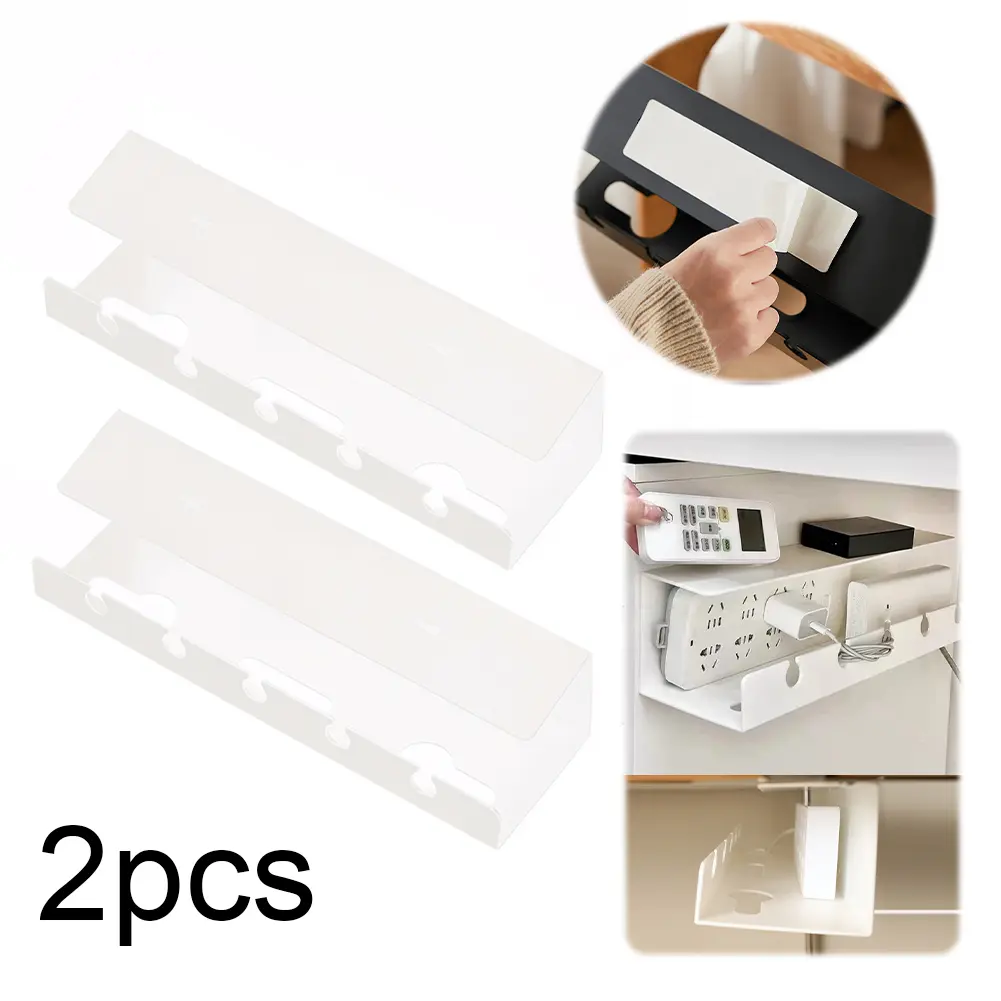 2Pcs Under Desk Cable Management Tray Self Adhesive Cable Storage Rack No Punching Wire Management Rack for Charging Cable