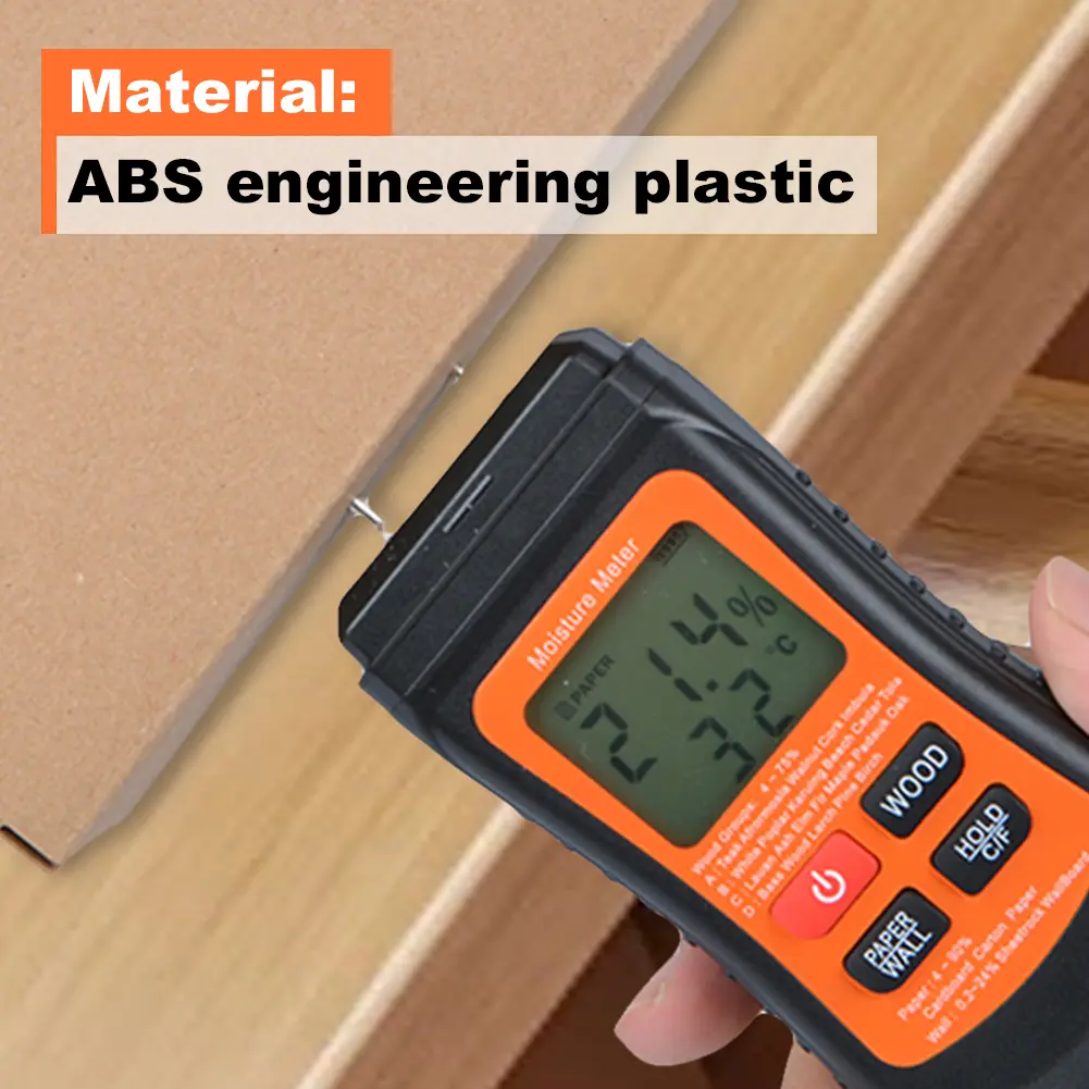 Two Pins Timber Damp Detector with Temperature Display Digital Tree Moisture Tester Moisture Reader for Lumber Concrete Building