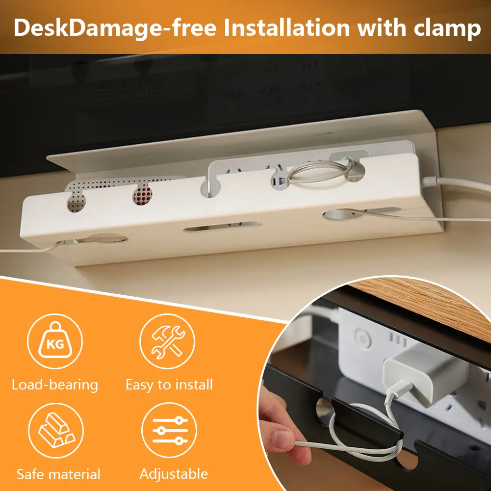 2Pcs Under Desk Cable Management Tray Self Adhesive Cable Storage Rack No Punching Wire Management Rack for Charging Cable