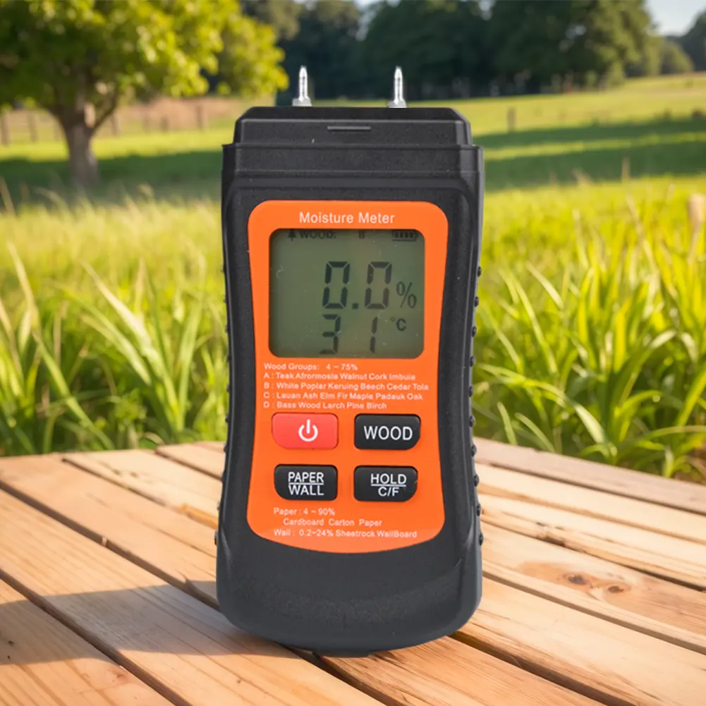 Two Pins Timber Damp Detector with Temperature Display Digital Tree Moisture Tester Moisture Reader for Lumber Concrete Building