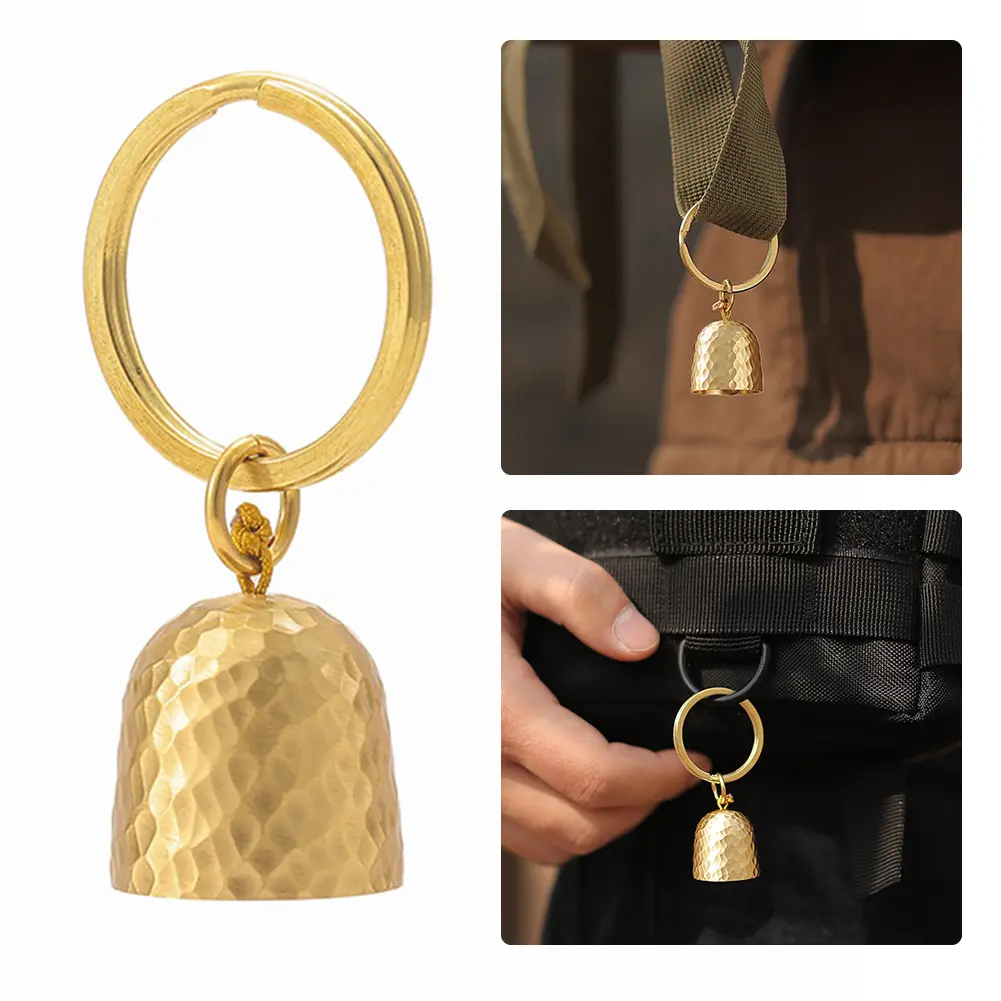 Brass Key Chain Bell Metal Bell Pendant Multifunction Bell Keychain Pendants Hanging Keyring Decoration for Camping Hiking