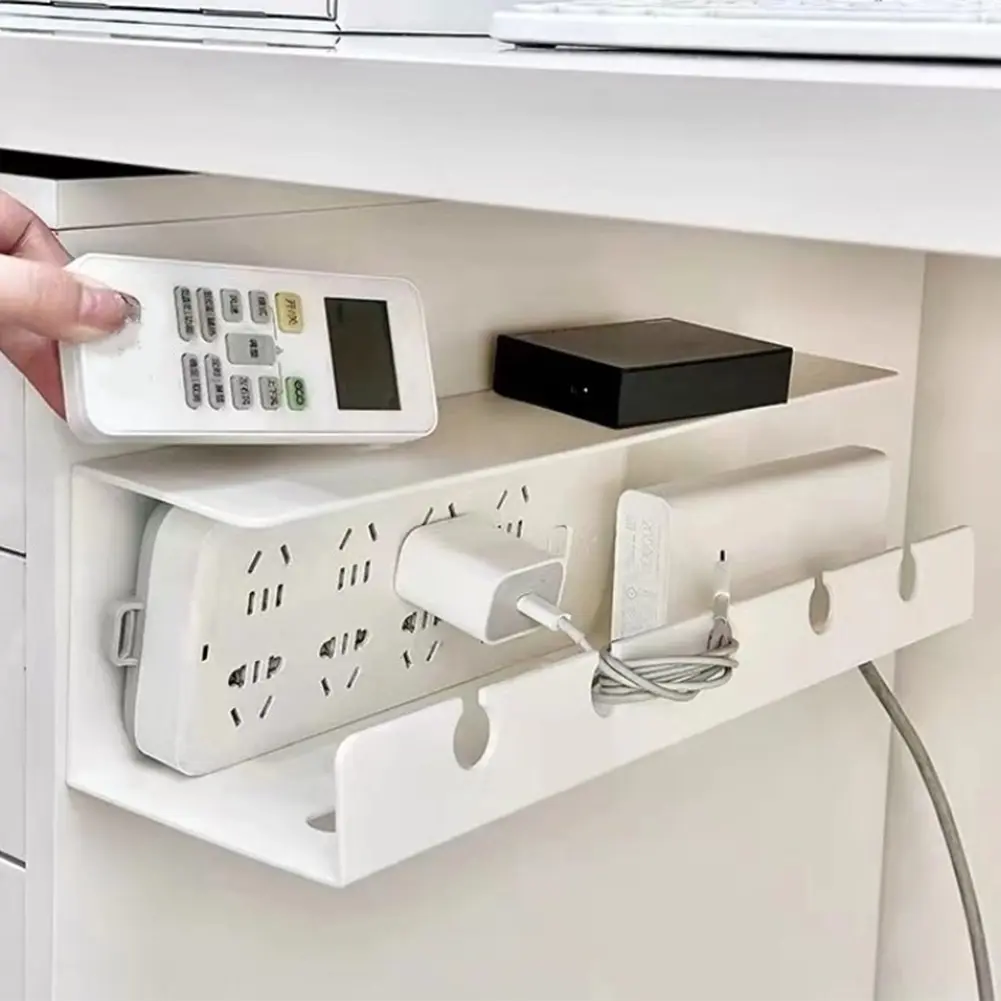 2Pcs Under Desk Cable Management Tray Self Adhesive Cable Storage Rack No Punching Wire Management Rack for Charging Cable