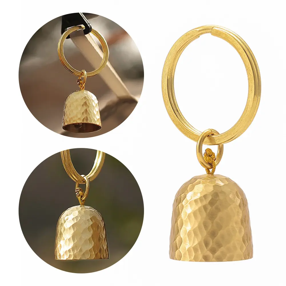 Brass Key Chain Bell Metal Bell Pendant Multifunction Bell Keychain Pendants Hanging Keyring Decoration for Camping Hiking