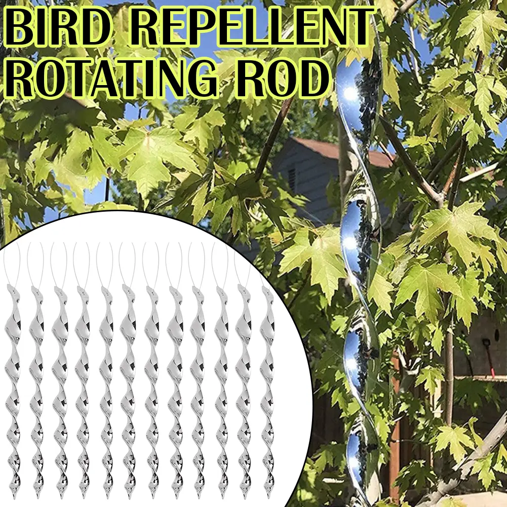 12Pcs Bird Repellent Stick Reflective Spiral Deterrent Control Scare Device Balcony Agricultural Decorations