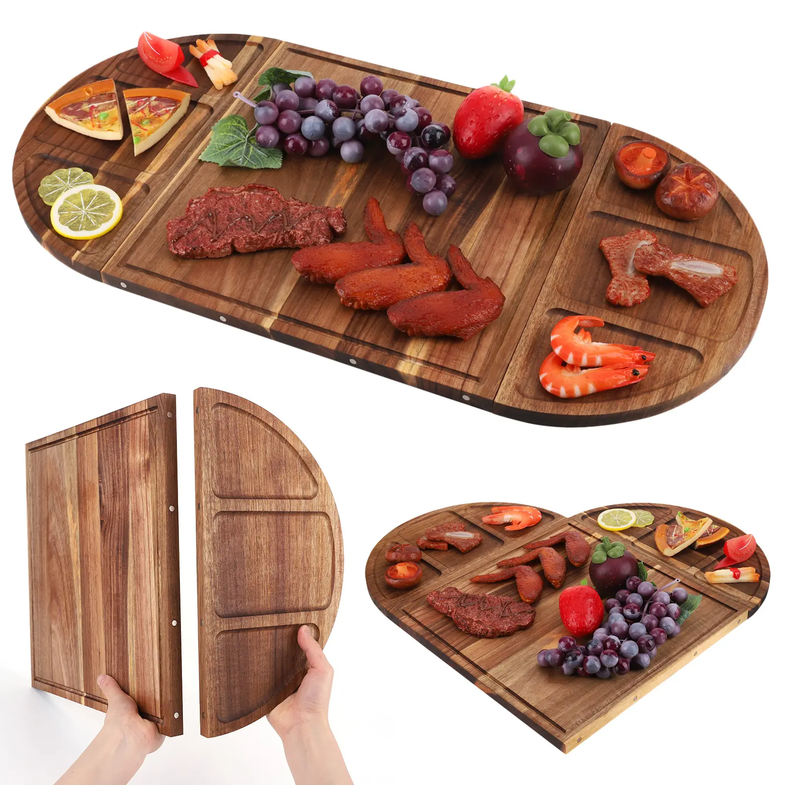 Acacia Wood Serving Tray Charcuterie Tray Multi-Function Charcuterie Platter with Grooves Food Tray Magnetic for Kitchen