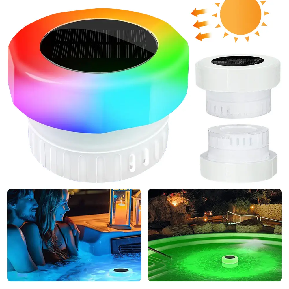 Solar Powered Chlorine Tablet Floater with Colorful Light Pool Floating Chlorinator IP68 Waterproof for Up To 3 Inch Tablets