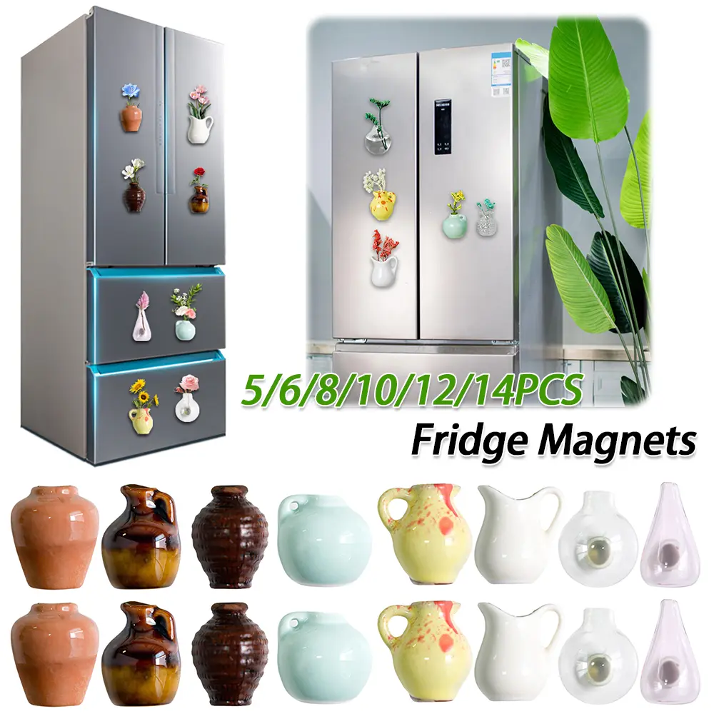Mini Vase Magnets Lightweight Ceramics Vase Fridge Magnet Porcelain Vase Refrigerator Magnet for Air Conditioners Fridge House