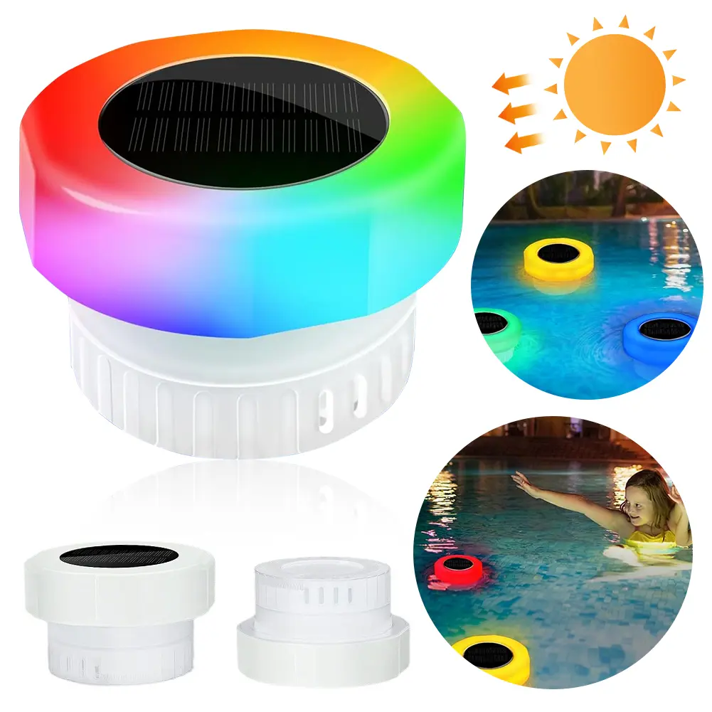 Solar Powered Chlorine Tablet Floater with Colorful Light Pool Floating Chlorinator IP68 Waterproof for Up To 3 Inch Tablets