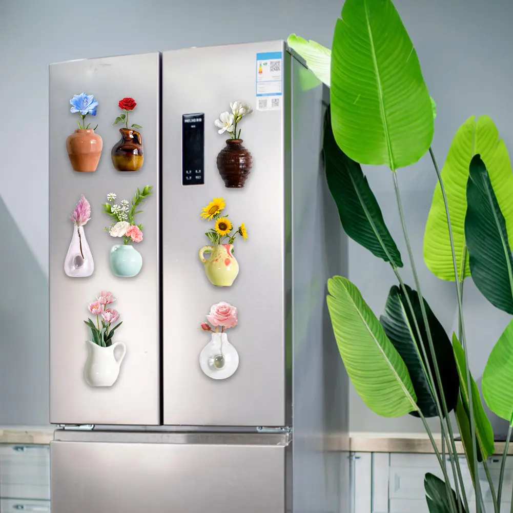 Mini Vase Magnets Lightweight Ceramics Vase Fridge Magnet Porcelain Vase Refrigerator Magnet for Air Conditioners Fridge House