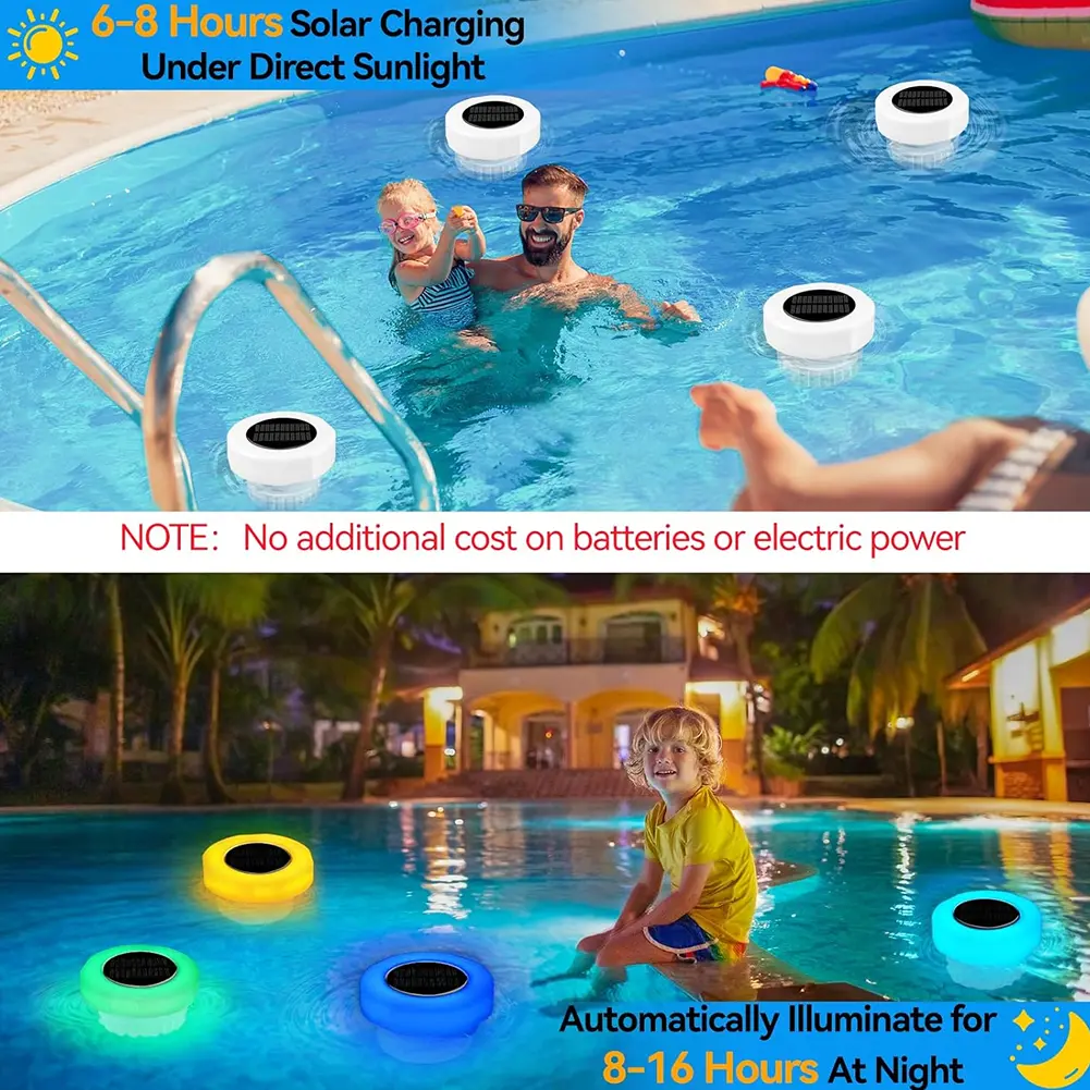 Solar Powered Chlorine Tablet Floater with Colorful Light Pool Floating Chlorinator IP68 Waterproof for Up To 3 Inch Tablets