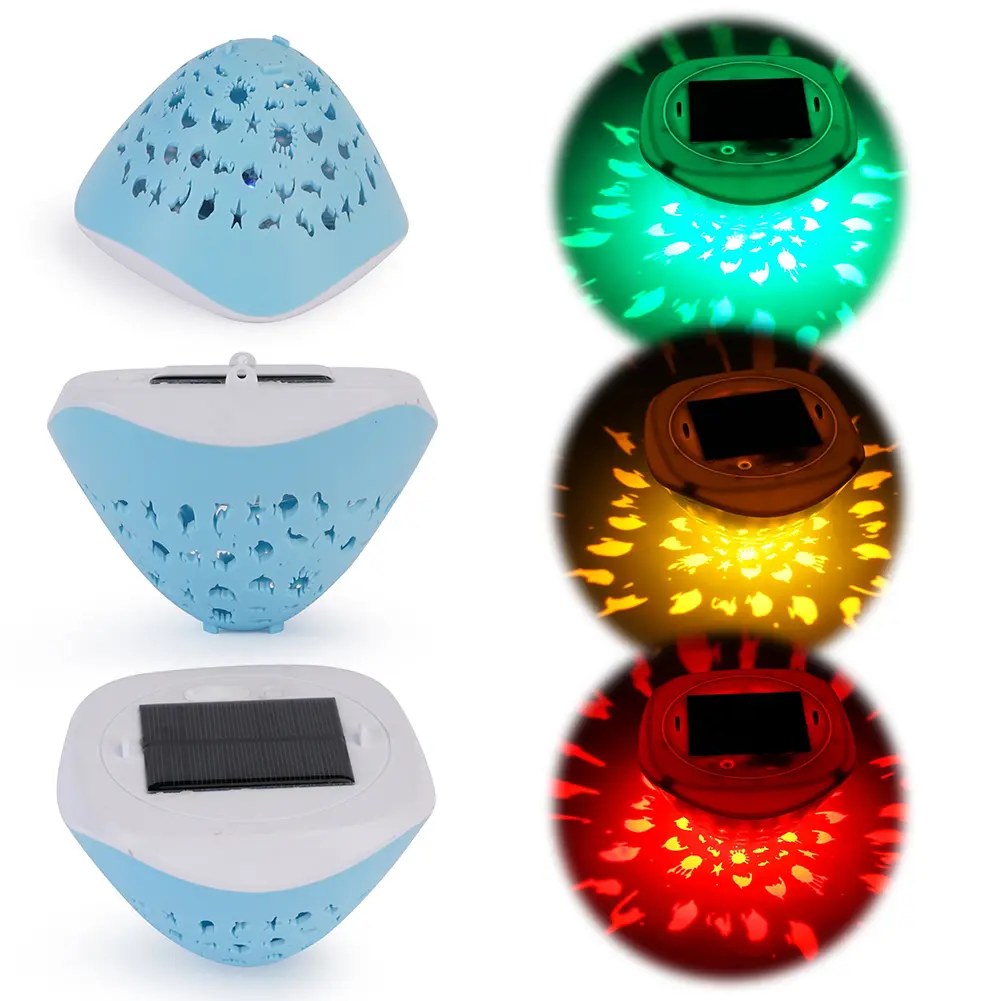 Solar LED Pond Floating Light 4 Colors 6 Modes Fish Pattern Fountain Projector Light IP68 Waterproof Fountain Garden Decoration