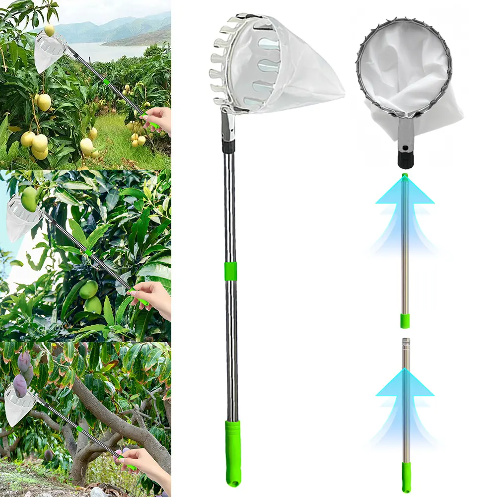 Fruit Picker Pole W/ Storage Bag Stainless Steel Pole Apple Picker Pole Fruits Picker Tool Splicing Rod Fruit Picker Garden Tool