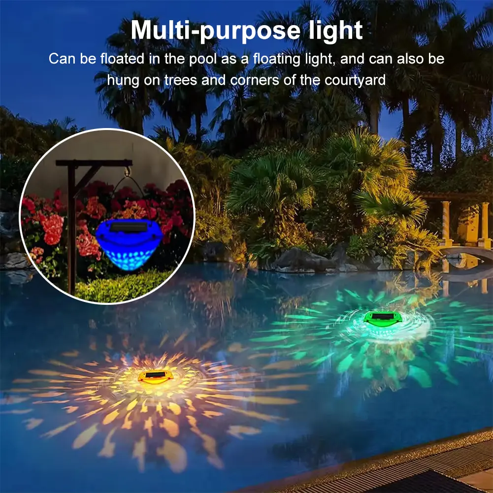 Solar LED Pond Floating Light 4 Colors 6 Modes Fish Pattern Fountain Projector Light IP68 Waterproof Fountain Garden Decoration
