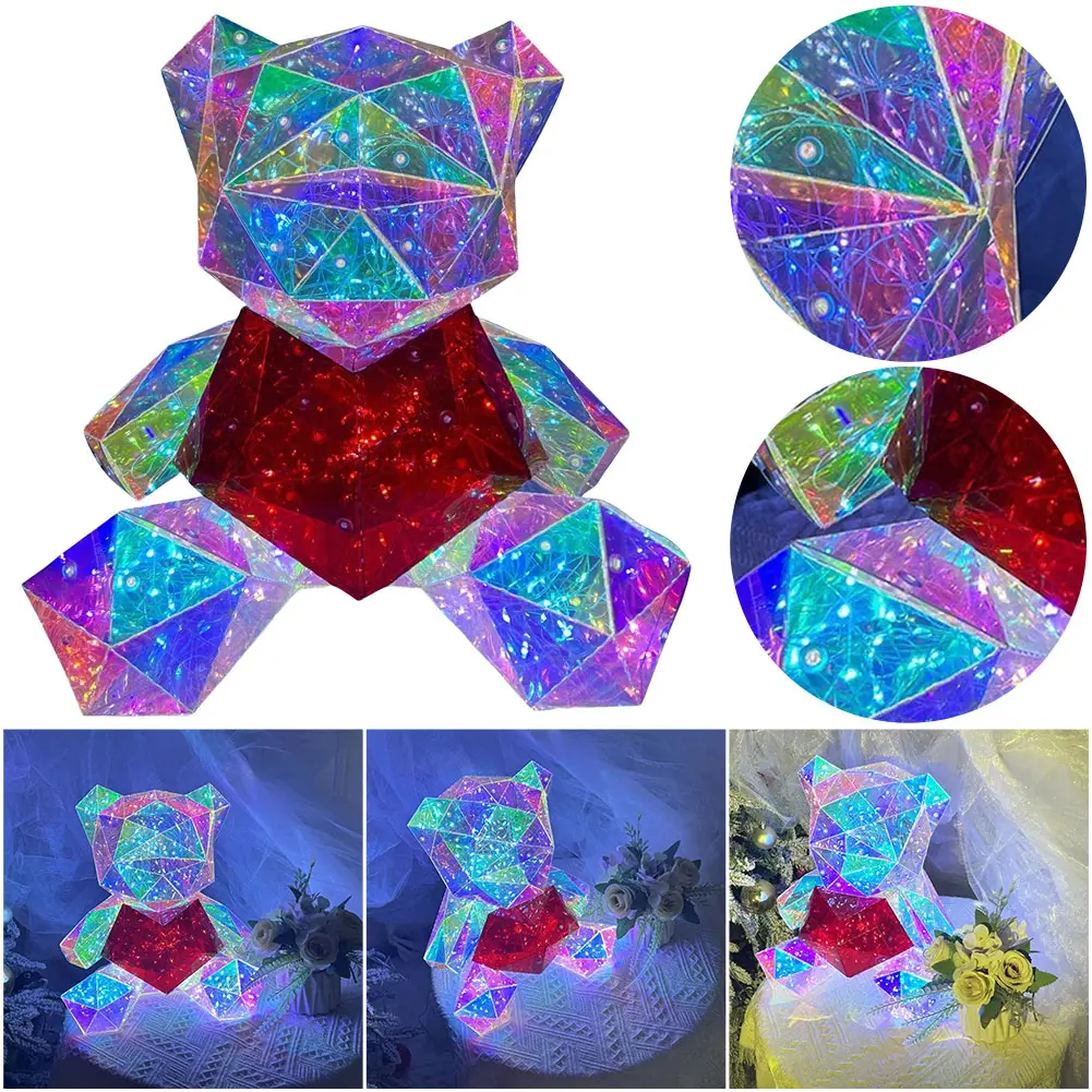 Romantic Surprise Bear Lamp Colorful Red Heart Bear Cute Bear Night Light Valentines Day Anniversary Birthday Christmas Gift