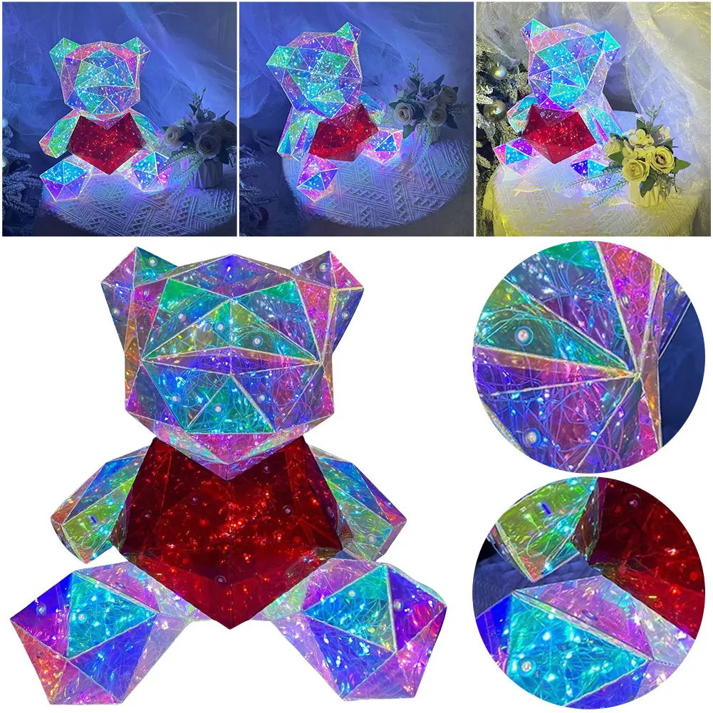 Romantic Surprise Bear Lamp Colorful Red Heart Bear Cute Bear Night Light Valentines Day Anniversary Birthday Christmas Gift