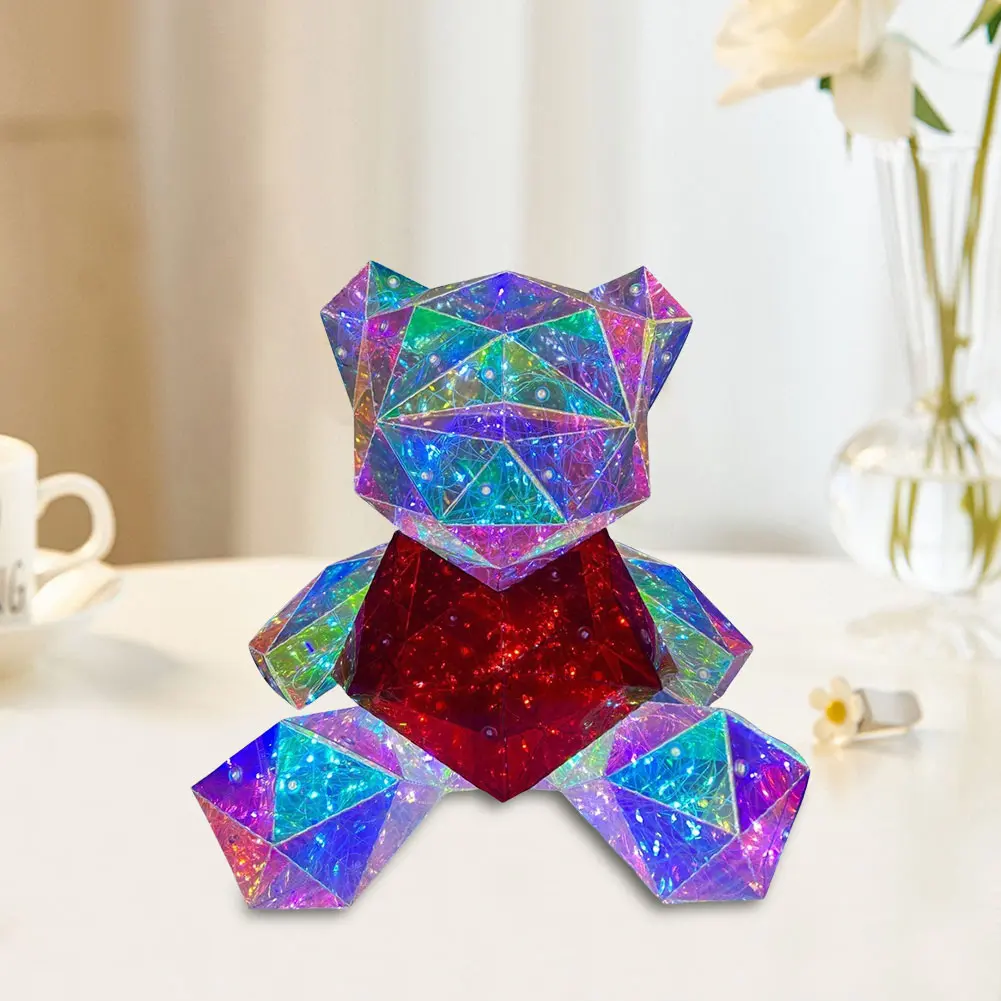 Romantic Surprise Bear Lamp Colorful Red Heart Bear Cute Bear Night Light Valentines Day Anniversary Birthday Christmas Gift