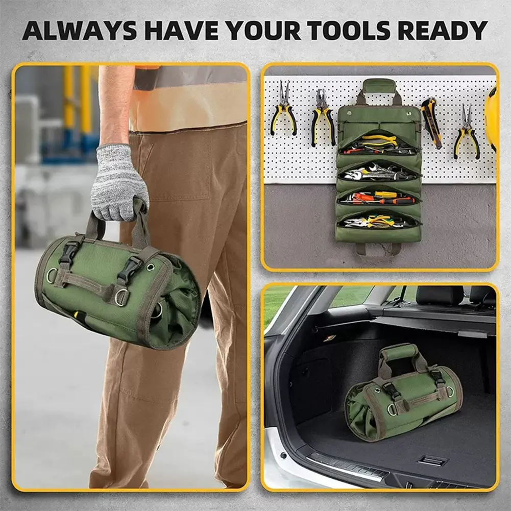 Roll Up Tool Bag Heavy Duty Tool Organizer Multi Pockets Portable Tool Roll Bag Oxford Cloth Tool Pouch for Handyman RV Owners