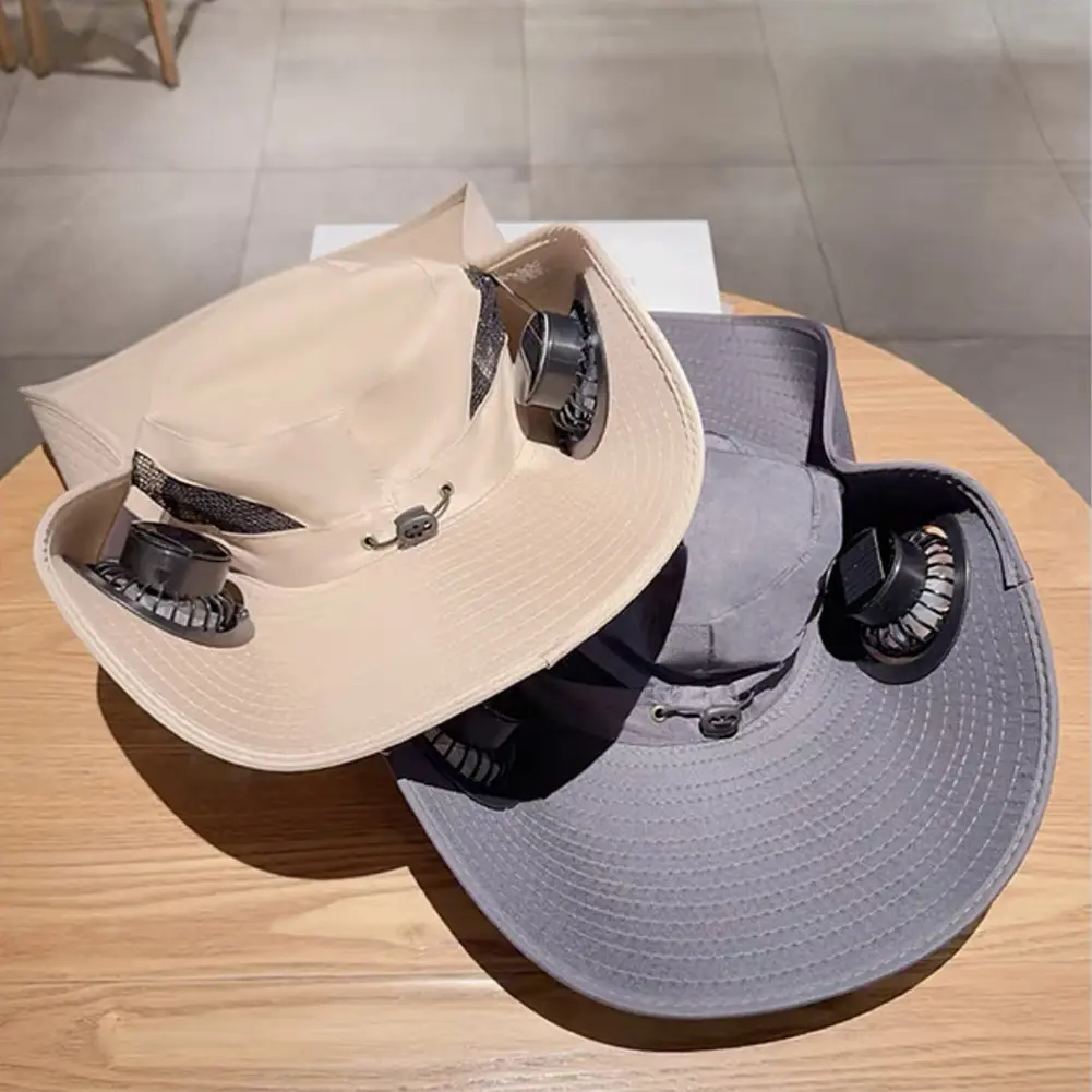 Wide Brim Solar Fan Hat Sun Bucket Hat UV Protection Fishing Hat with 2 Removable Fan Sun Visor Hat for Outdoor Summer Camping