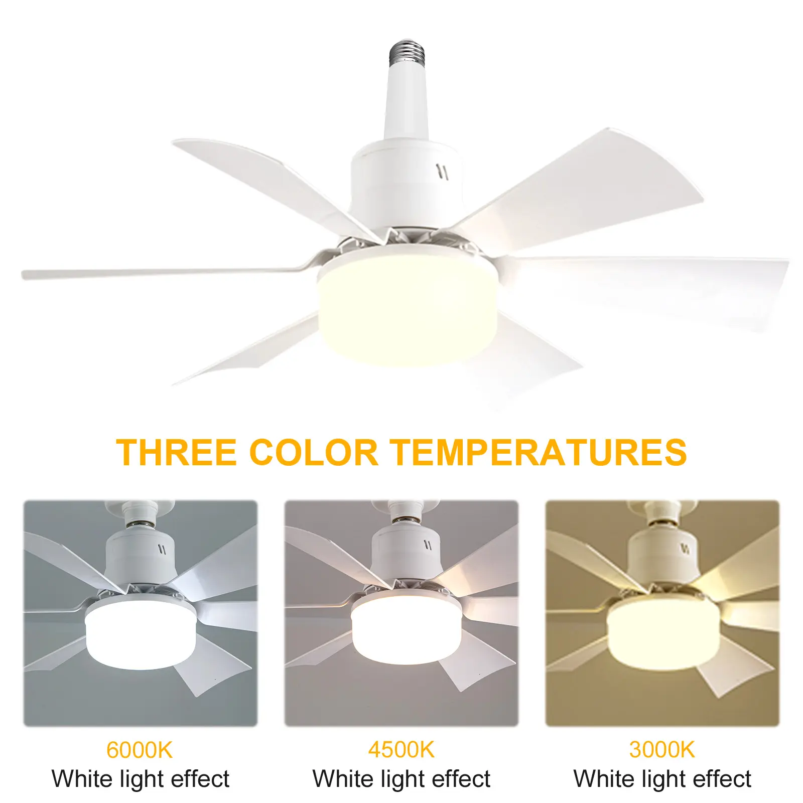 Socket Fan Light with Remote Ceiling Fan with Light 3 Speeds Dimmable with Extender & 6 Blades for Bedroom Kitchen Living Room