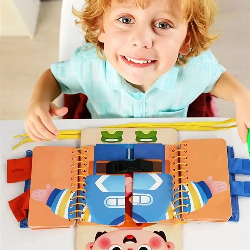 Montessori Toys Early Education Children Life Skills Tying Shoelaces Zipper Buckles Wooden Multi-layer Busy Board Puzzle Gift