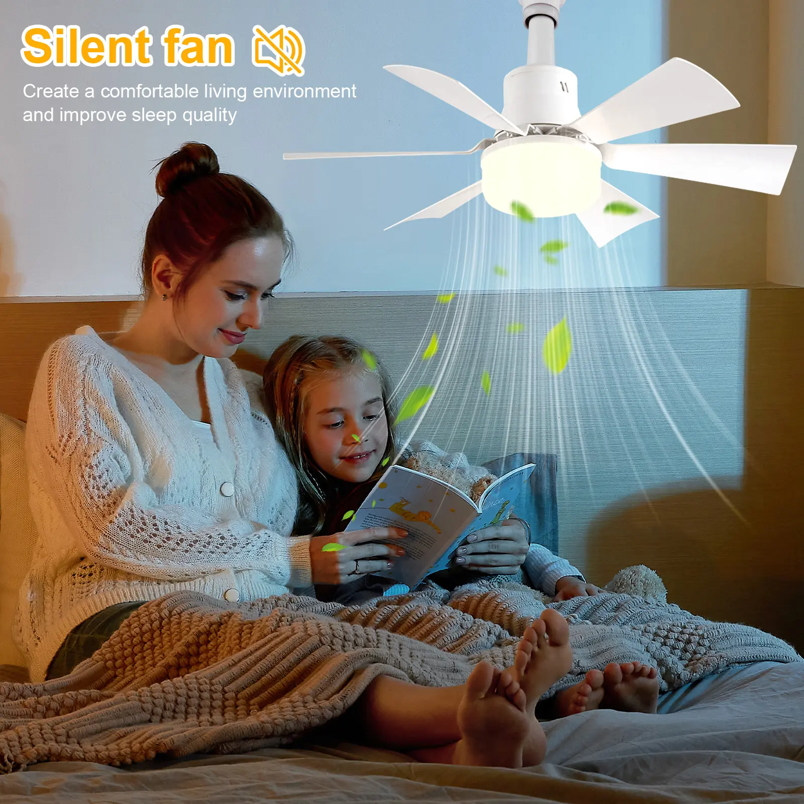 Socket Fan Light with Remote Ceiling Fan with Light 3 Speeds Dimmable with Extender & 6 Blades for Bedroom Kitchen Living Room