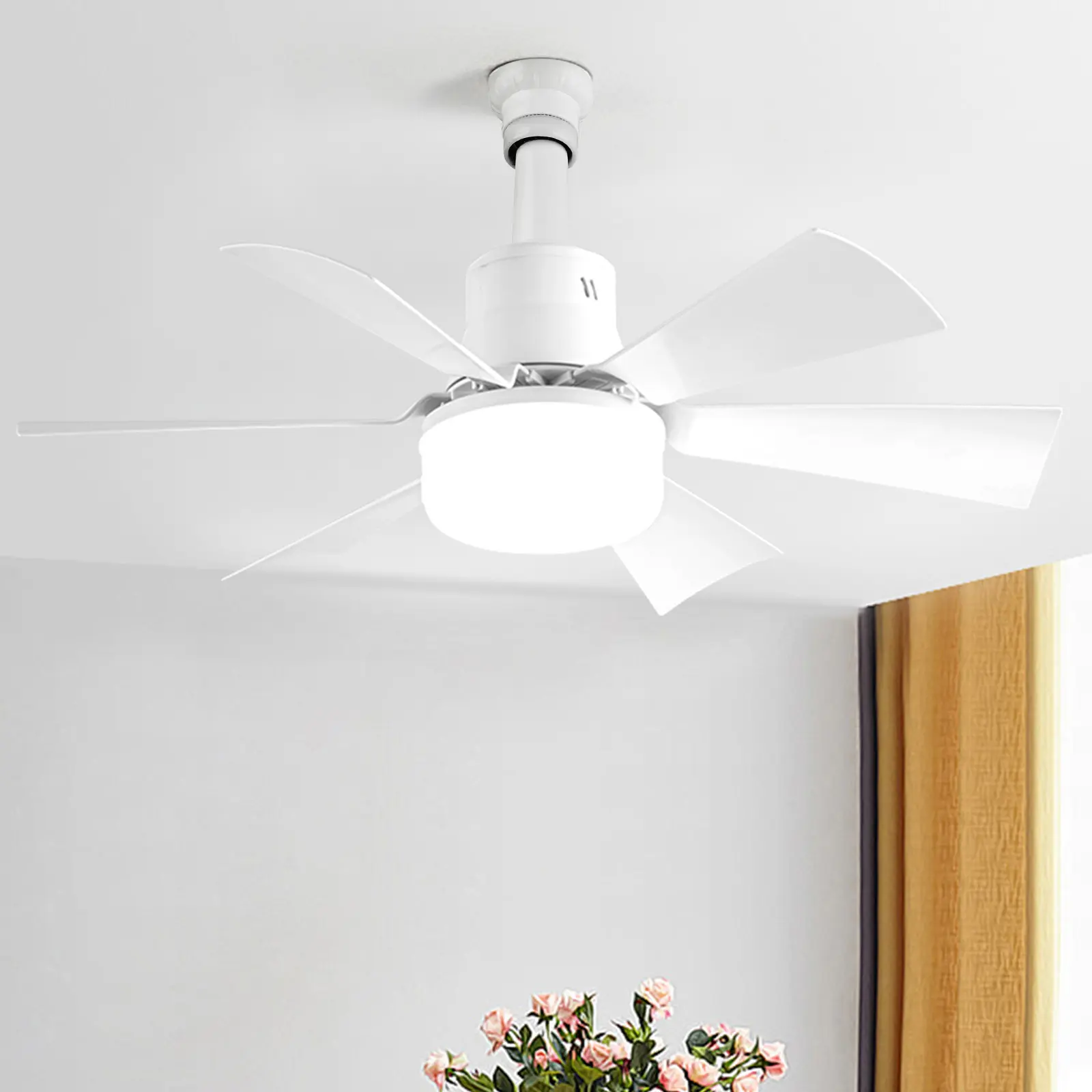 Socket Fan Light with Remote Ceiling Fan with Light 3 Speeds Dimmable with Extender & 6 Blades for Bedroom Kitchen Living Room
