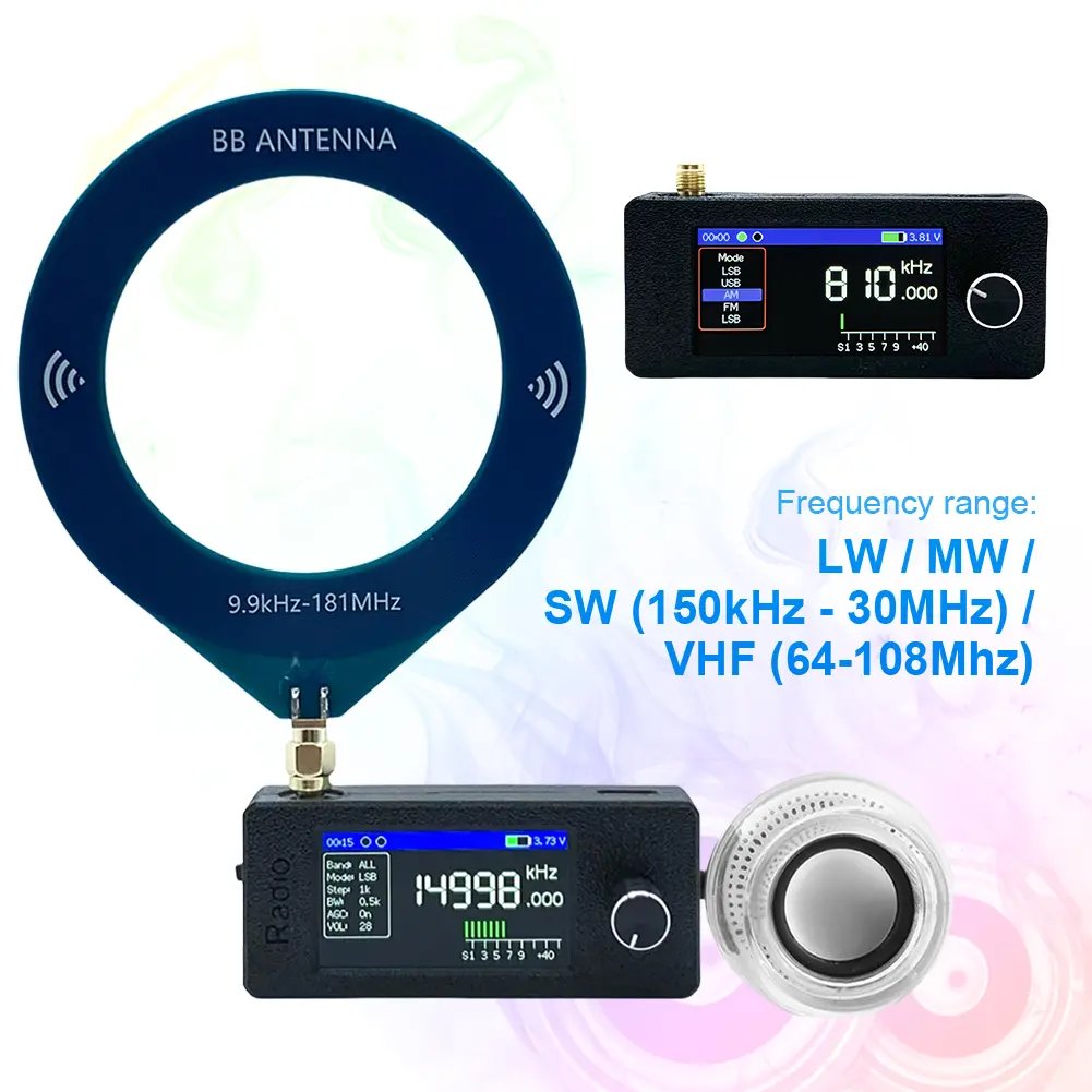 SI4732 0.5-108mhz Mini Radio LSB USB AM FM All Band Radio Receiver 1.9inch IPS Screen HF SW MW VHF Radio with External Speaker