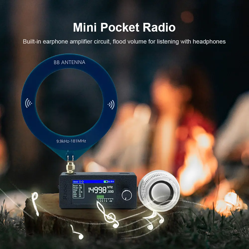 SI4732 0.5-108mhz Mini Radio LSB USB AM FM All Band Radio Receiver 1.9inch IPS Screen HF SW MW VHF Radio with External Speaker