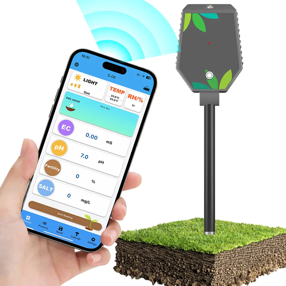Bluetooth-Compatible 8-in-1 Soil Tester Multi-Function Digital PH Meter Portable Temperature Humidity Tester for Plants Flowers