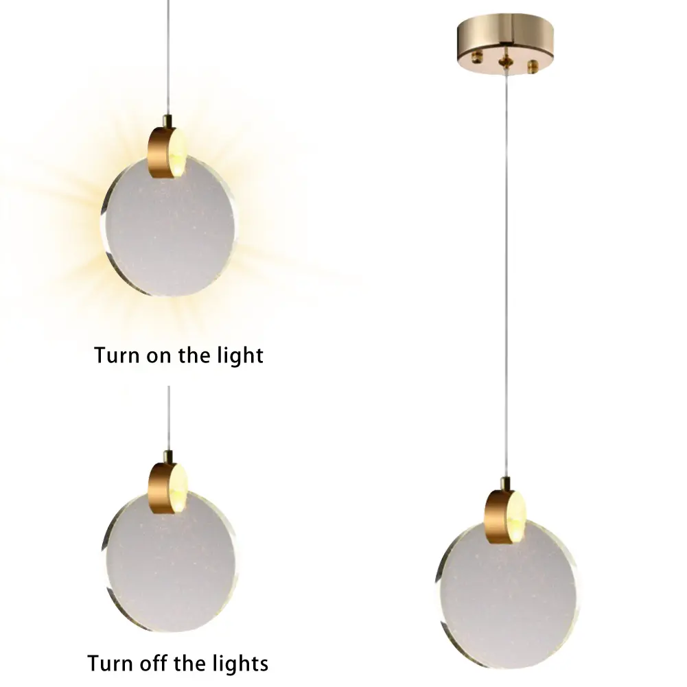 Modern LED Pendant Light Crystal Hanging Light Gold Circular Pendant Light Chandelier Long Hanging Light for Office Entrances