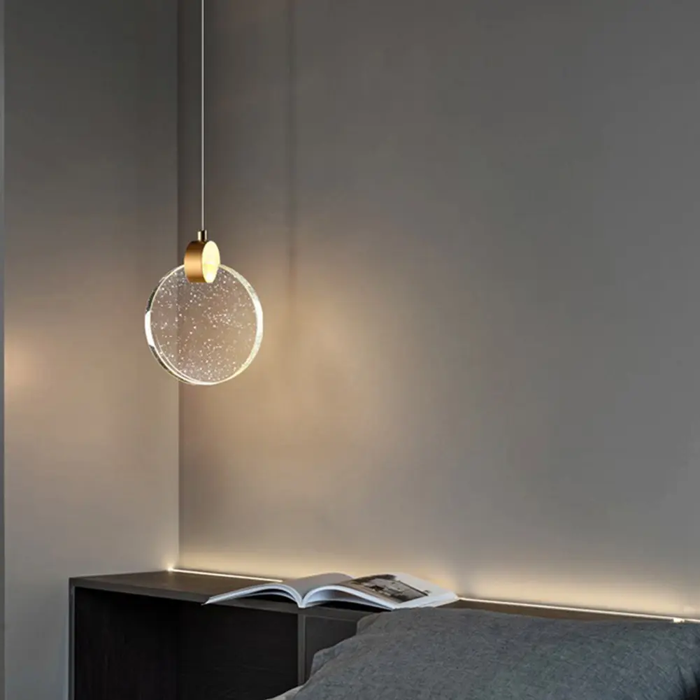 Modern LED Pendant Light Crystal Hanging Light Gold Circular Pendant Light Chandelier Long Hanging Light for Office Entrances