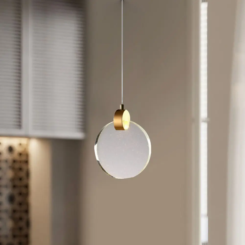 Modern LED Pendant Light Crystal Hanging Light Gold Circular Pendant Light Chandelier Long Hanging Light for Office Entrances
