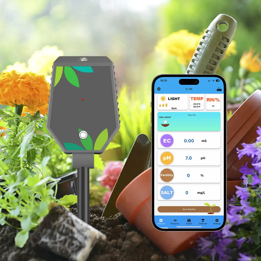 Bluetooth-Compatible 8-in-1 Soil Tester Multi-Function Digital PH Meter Portable Temperature Humidity Tester for Plants Flowers
