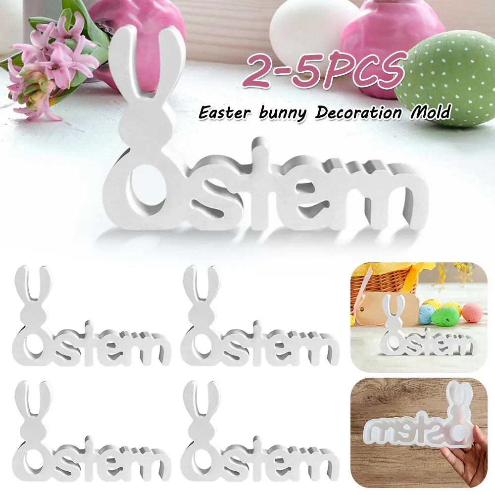2-5PCS Easter Bunny Decoration Mold DIY Silhouette Silicone Mold Reusable Silicone Bunny Mold for Concrete Gypsum Resin Casting