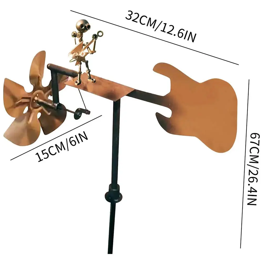 Metal Figurines Handmade Guitar Windmill Metal Guitar Windmill Statue for Garden Yard Patio Lawn Porch Backyard
