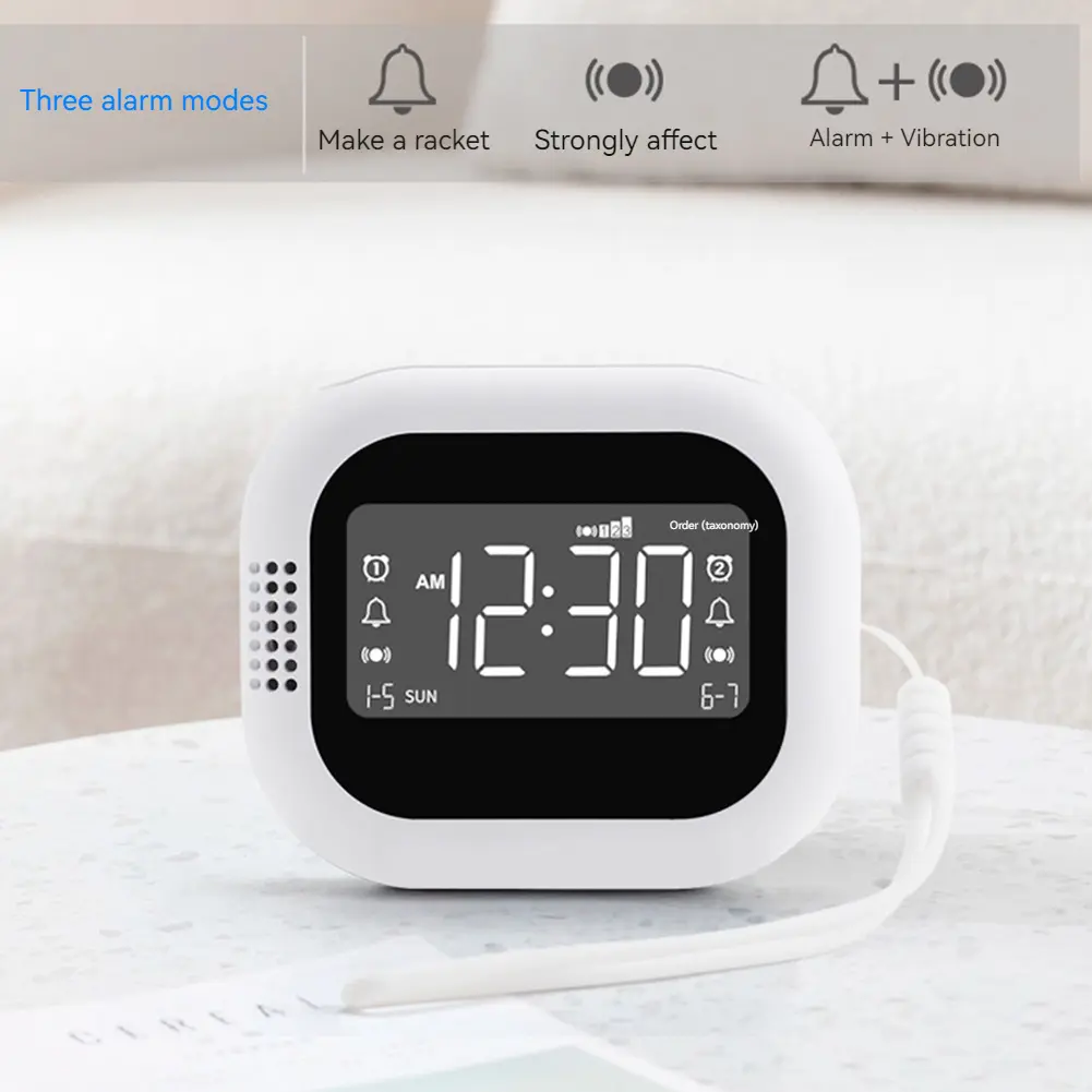 Electronic Clock Digital FM Radio Rechargeable Vibrating Alarm Clock LED Display Student Strong Wake-up Artifact