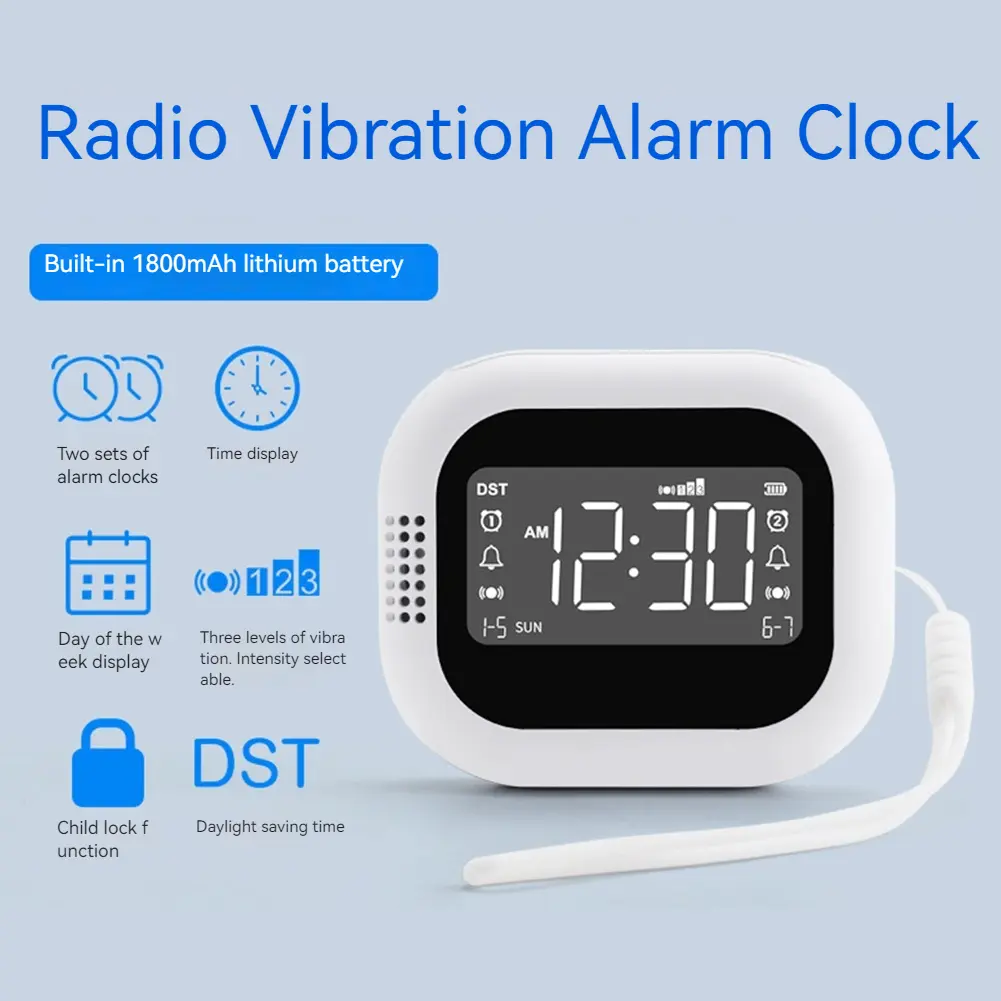 Electronic Clock Digital FM Radio Rechargeable Vibrating Alarm Clock LED Display Student Strong Wake-up Artifact