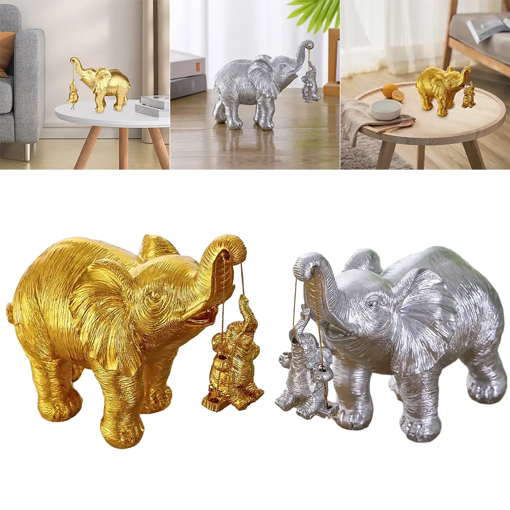 Swing Mother Son Elephant Statue Resin Cute Elephant Figurines Brings Good Luck Swing Elephant Decor for Home Living Room Decor