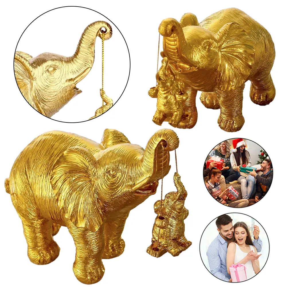 Swing Mother Son Elephant Statue Resin Cute Elephant Figurines Brings Good Luck Swing Elephant Decor for Home Living Room Decor