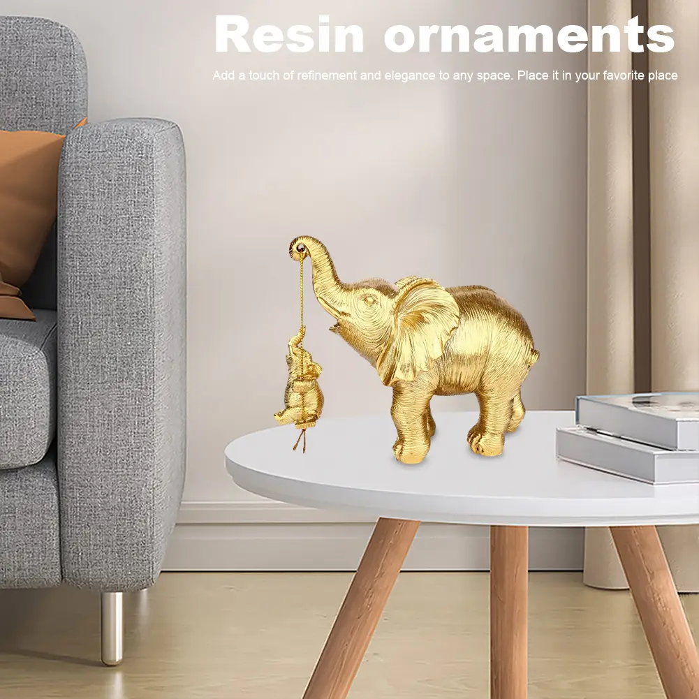 Swing Mother Son Elephant Statue Resin Cute Elephant Figurines Brings Good Luck Swing Elephant Decor for Home Living Room Decor