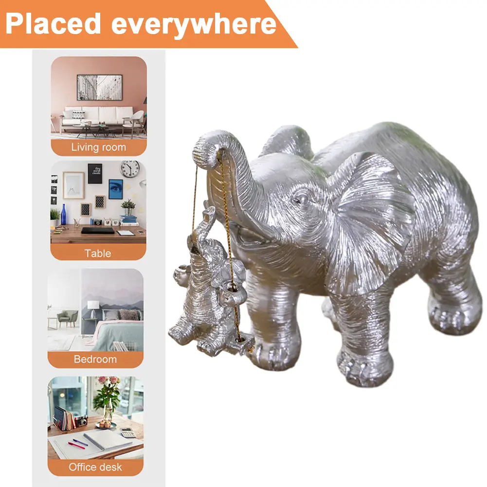 Swing Mother Son Elephant Statue Resin Cute Elephant Figurines Brings Good Luck Swing Elephant Decor for Home Living Room Decor