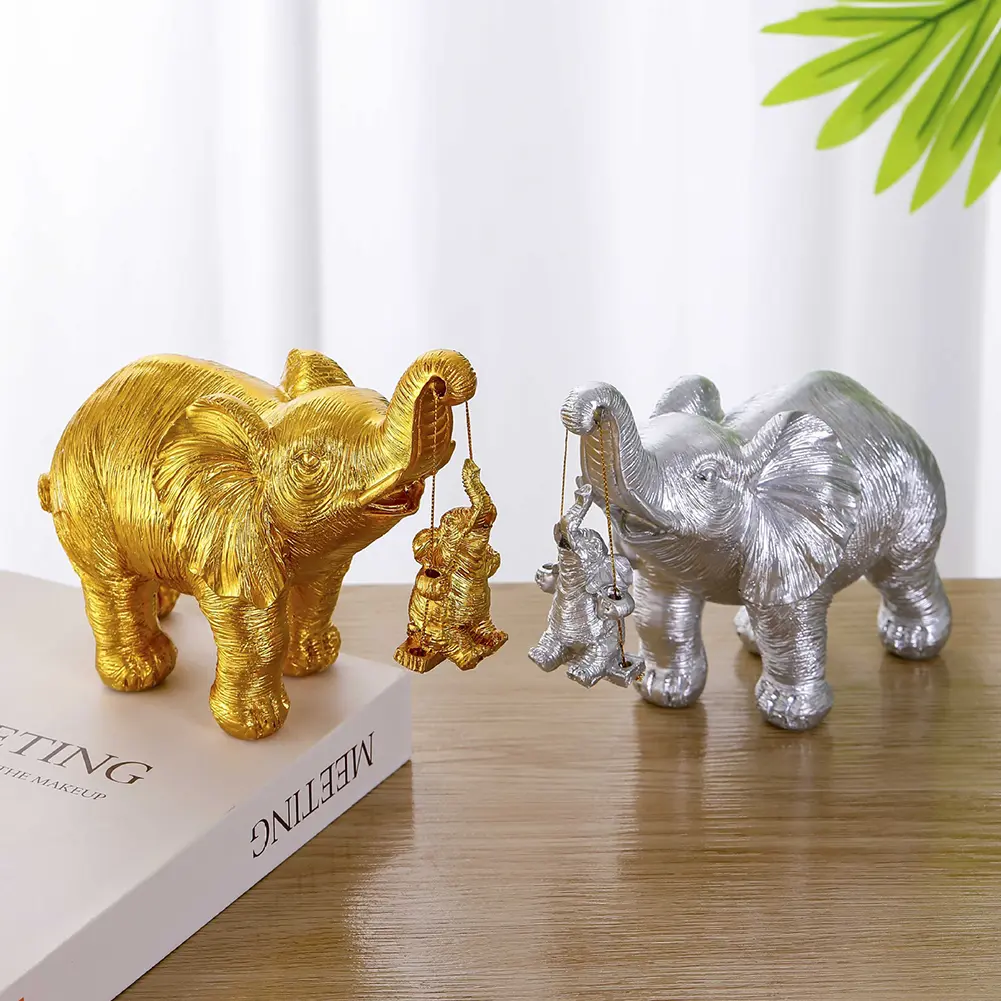 Swing Mother Son Elephant Statue Resin Cute Elephant Figurines Brings Good Luck Swing Elephant Decor for Home Living Room Decor