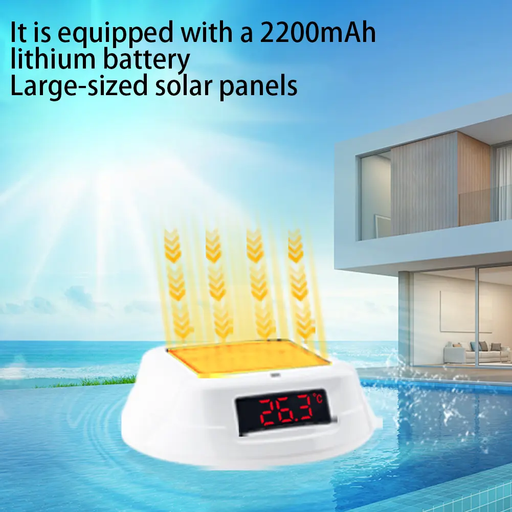 Solar Powered Outdoor Pool Thermometer Waterproof Timing Pool Thermometer with RGB Light Water Temperature Meter Pool Supplies
