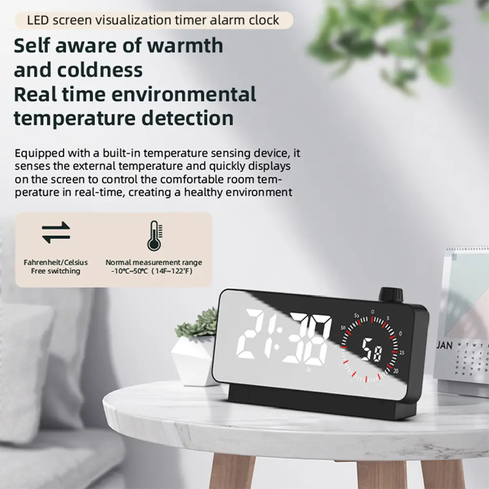Digital Alarm Clock 1200mAh Temperature Date Countdown Table Clock Temperature Calendar Display Clock Desktop Clock Time Manager